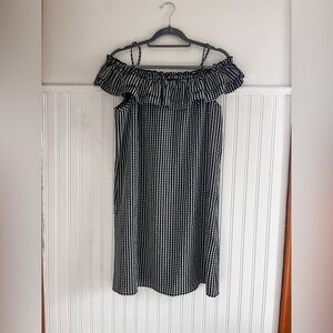 Off The Shoulder Gingham Ruffle H&M Black & White Summer Dress Women’s 10